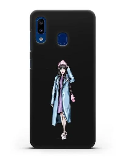 Чехол Девушка брюнетка в голубом пальто силиконовый для Samsung Galaxy A20 [SM-A205FN]
