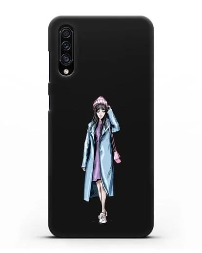 Чехол Девушка брюнетка в голубом пальто силиконовый для Samsung Galaxy A30s [SM-A307FN]