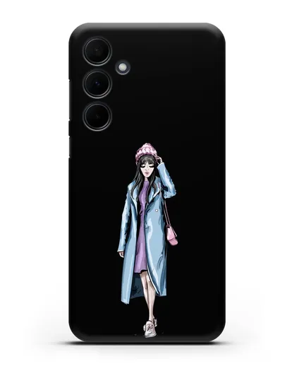 Чехол Девушка брюнетка в голубом пальто силиконовый для Samsung Galaxy A35 [SM-A356]