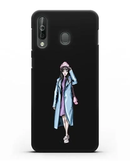 Чехол Девушка брюнетка в голубом пальто силиконовый для Samsung Galaxy A40s [SM-A507FN]