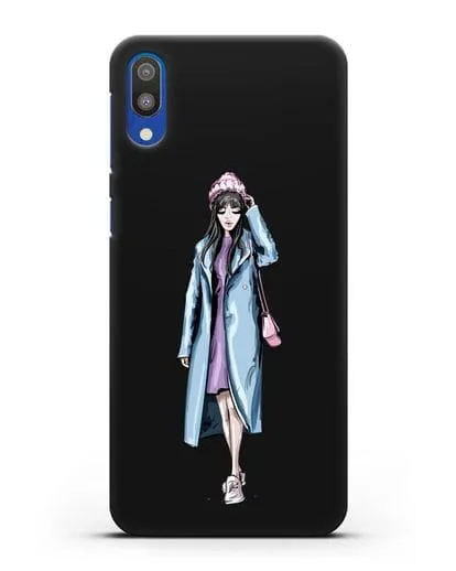 Чехол Девушка брюнетка в голубом пальто силиконовый для Samsung Galaxy M10 [SM-M105F]