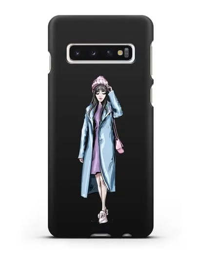 Чехол Девушка брюнетка в голубом пальто силиконовый для Samsung Galaxy S10 Plus [SM-G975F]