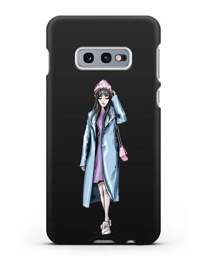 Чехол Девушка брюнетка в голубом пальто силиконовый для Samsung Galaxy S10e [SM-G970F]