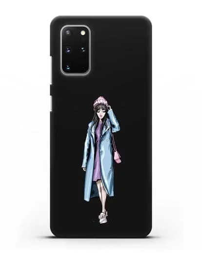 Чехол Девушка брюнетка в голубом пальто силиконовый для Samsung Galaxy S20 Plus [SM-G985F]
