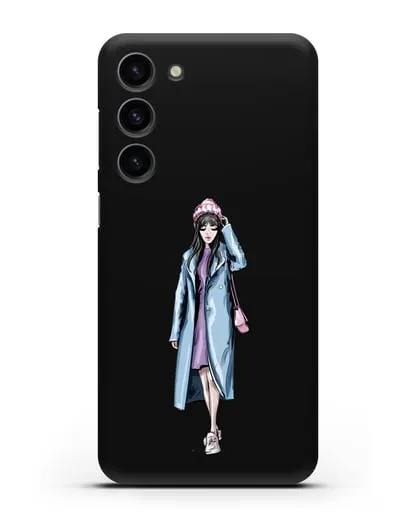 Чехол Девушка брюнетка в голубом пальто силиконовый для Samsung Galaxy S23 Plus [SM-S916]