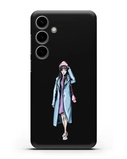 Чехол Девушка брюнетка в голубом пальто силиконовый для Samsung Galaxy S24 Plus