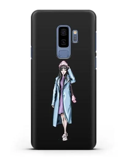Чехол Девушка брюнетка в голубом пальто силиконовый для Samsung Galaxy S9 Plus [SM-G965F]