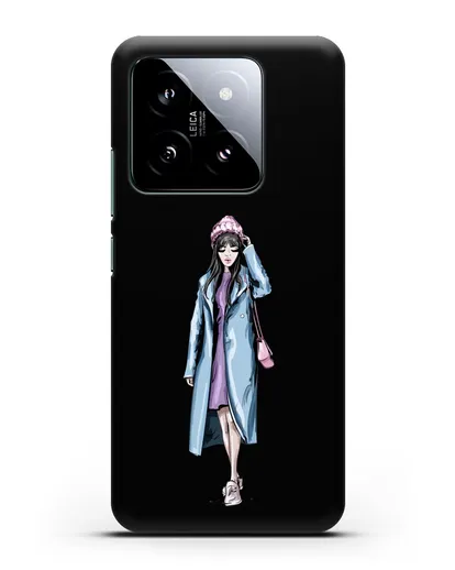 Чехол Девушка брюнетка в голубом пальто силиконовый для Xiaomi 14