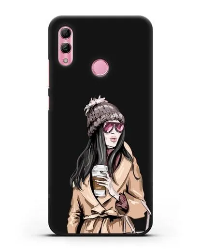 Чехол Девушка брюнетка в пальто и кофе в руках силиконовый для Honor 10 Lite