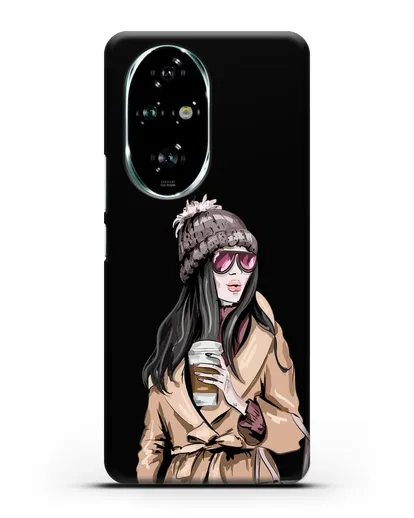 Чехол Девушка брюнетка в пальто и кофе в руках силиконовый для Honor 200 Pro