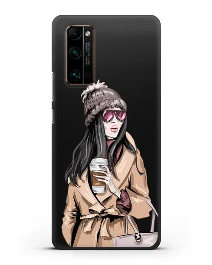 Чехол Девушка брюнетка в пальто и кофе в руках силиконовый для Honor 30 Pro