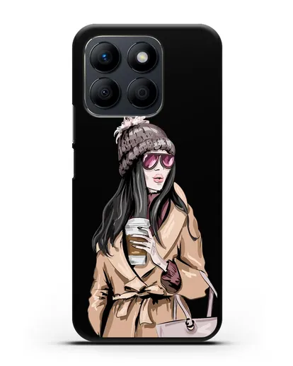 Чехол Девушка брюнетка в пальто и кофе в руках силиконовый для Honor X8b