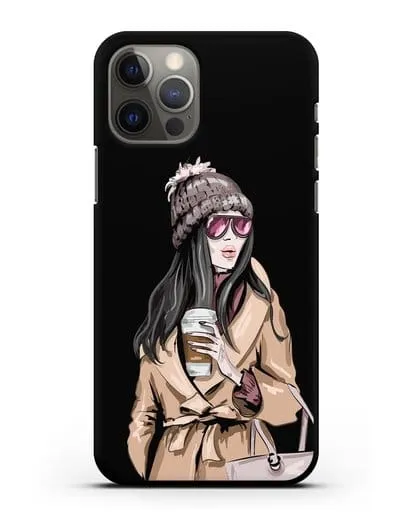 Чехол Девушка брюнетка в пальто и кофе в руках силиконовый для iPhone 12 Pro