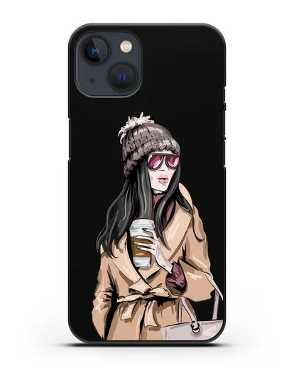 Чехол Девушка брюнетка в пальто и кофе в руках силиконовый для iPhone 13 Mini