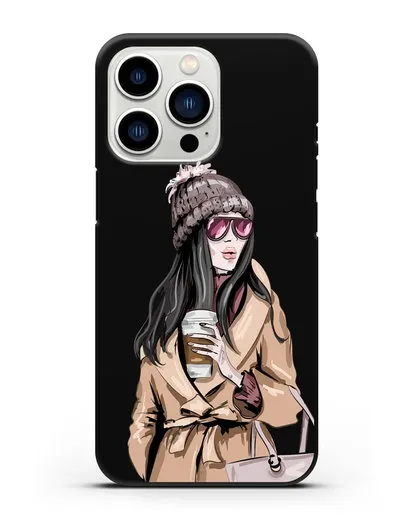 Чехол Девушка брюнетка в пальто и кофе в руках силиконовый для iPhone 13 Pro