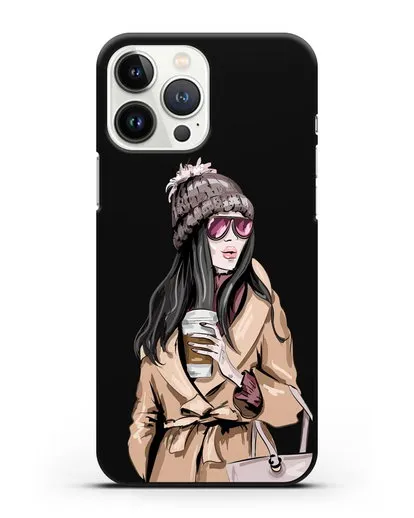 Чехол Девушка брюнетка в пальто и кофе в руках силиконовый для iPhone 13 Pro Max