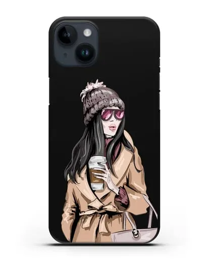Чехол Девушка брюнетка в пальто и кофе в руках силиконовый для iPhone 14 Plus
