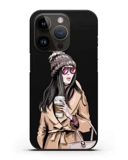 Чехол Девушка брюнетка в пальто и кофе в руках силиконовый для iPhone 14 Pro
