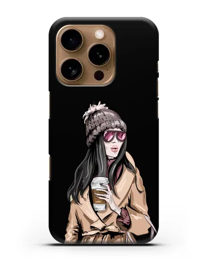 Чехол Девушка брюнетка в пальто и кофе в руках силиконовый для iPhone 16 Pro
