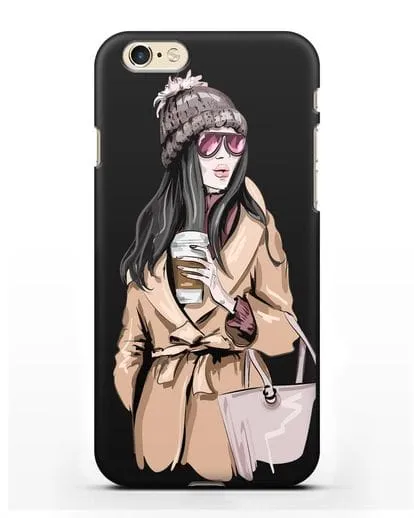 Чехол Девушка брюнетка в пальто и кофе в руках силиконовый для iPhone 6