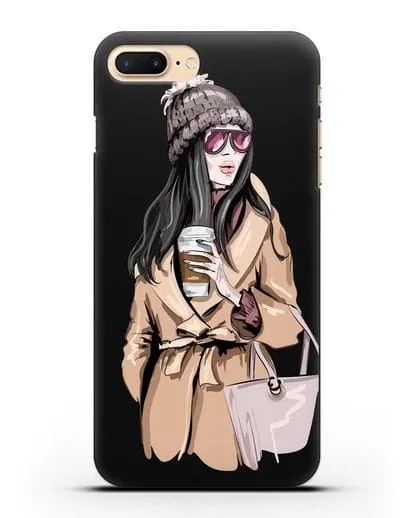 Чехол Девушка брюнетка в пальто и кофе в руках силиконовый для iPhone 7 Plus
