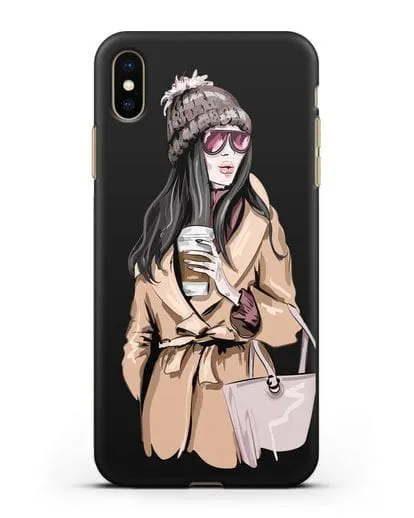 Чехол Девушка брюнетка в пальто и кофе в руках силиконовый для iPhone XS Max