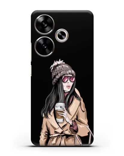 Чехол Девушка брюнетка в пальто и кофе в руках силиконовый для Xiaomi Poco F6
