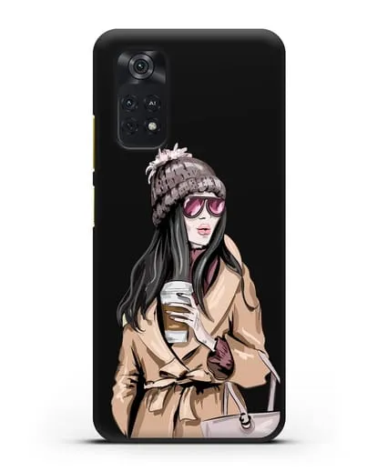 Чехол Девушка брюнетка в пальто и кофе в руках силиконовый для Xiaomi Poco M4 Pro 4G