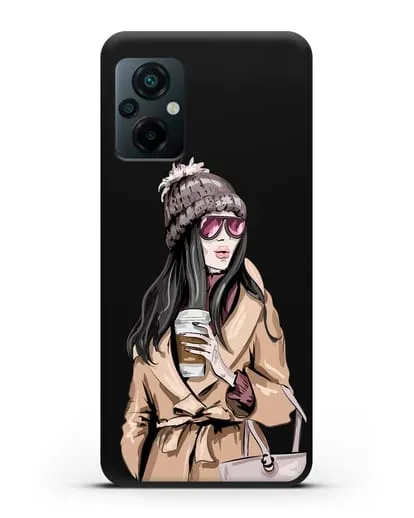 Чехол Девушка брюнетка в пальто и кофе в руках силиконовый для Xiaomi Poco M5