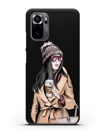 Чехол Девушка брюнетка в пальто и кофе в руках силиконовый для Xiaomi Poco M5s