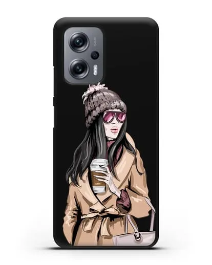 Чехол Девушка брюнетка в пальто и кофе в руках силиконовый для Xiaomi Poco X4 GT