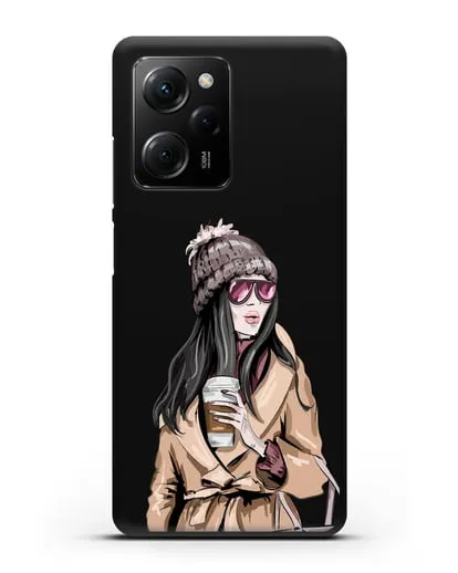 Чехол Девушка брюнетка в пальто и кофе в руках силиконовый для Xiaomi Poco X5 Pro