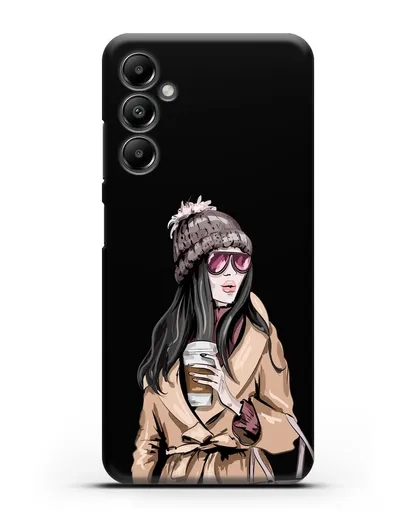 Чехол Девушка брюнетка в пальто и кофе в руках силиконовый для Samsung Galaxy A05s [SM-A057]