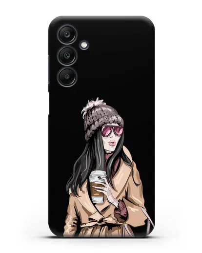Чехол Девушка брюнетка в пальто и кофе в руках силиконовый для Samsung Galaxy A15 [SM-A155]