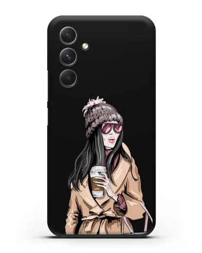 Чехол Девушка брюнетка в пальто и кофе в руках силиконовый для Samsung Galaxy A54 [SM-A536]