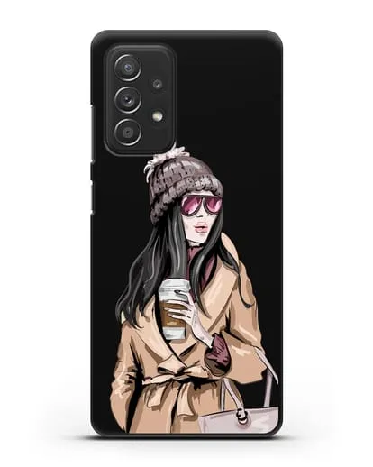Чехол Девушка брюнетка в пальто и кофе в руках силиконовый для Samsung Galaxy A53