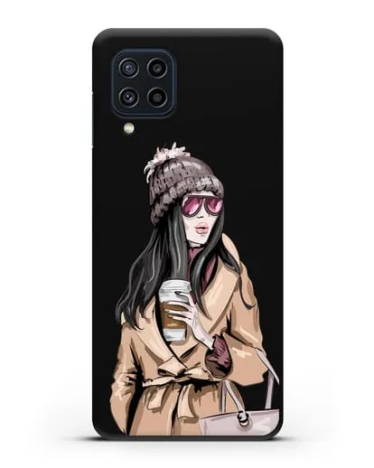Чехол Девушка брюнетка в пальто и кофе в руках силиконовый для Samsung Galaxy M22 [M225F]