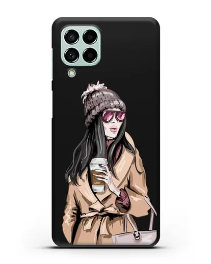 Чехол Девушка брюнетка в пальто и кофе в руках силиконовый для Samsung Galaxy M53 [SM-M536]