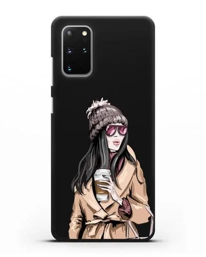 Чехол Девушка брюнетка в пальто и кофе в руках силиконовый для Samsung Galaxy S20 Plus [SM-G985F]