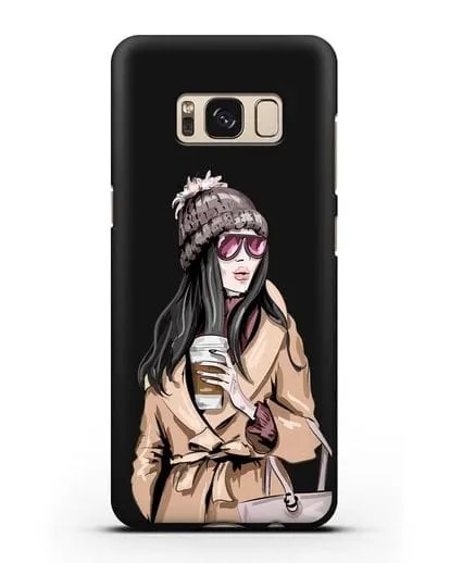 Чехол Девушка брюнетка в пальто и кофе в руках силиконовый для Samsung Galaxy S8 [SM-950F]