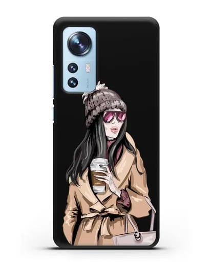 Чехол Девушка брюнетка в пальто и кофе в руках силиконовый для Xiaomi 12