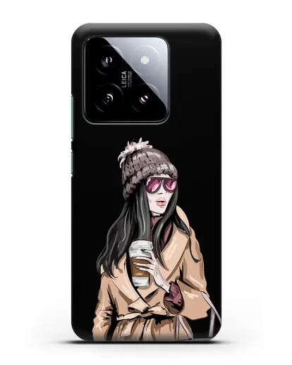 Чехол Девушка брюнетка в пальто и кофе в руках силиконовый для Xiaomi 14