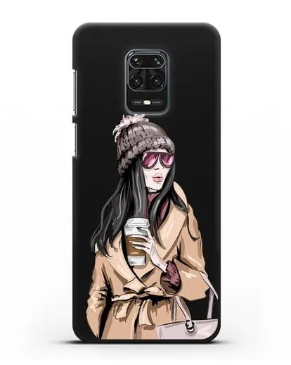 Чехол Девушка брюнетка в пальто и кофе в руках силиконовый для Xiaomi Redmi Note 9S
