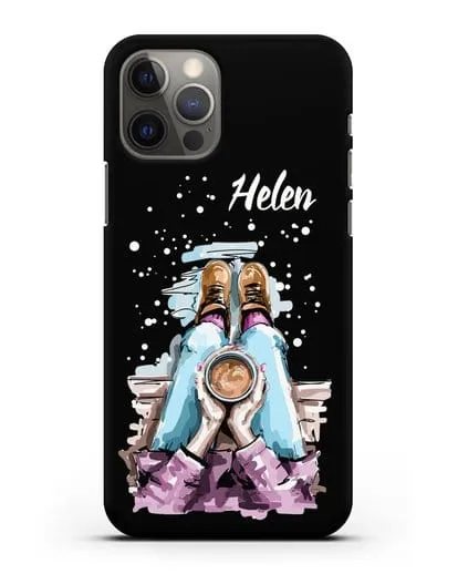 Именной чехол Девушка с чашкой кофе силиконовый для iPhone 12 Pro