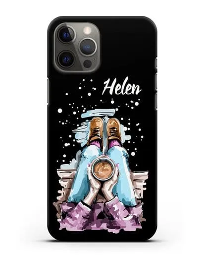 Именной чехол Девушка с чашкой кофе силиконовый для iPhone 12 Pro Max