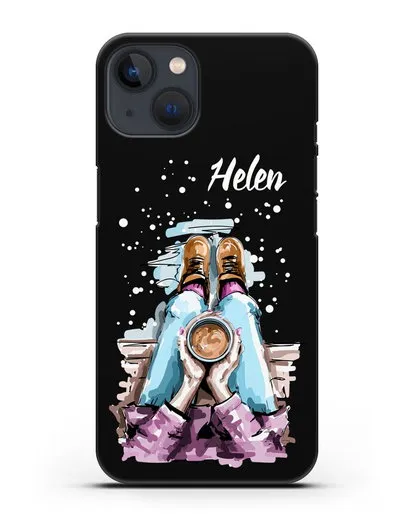 Именной чехол Девушка с чашкой кофе силиконовый для iPhone 13 Mini