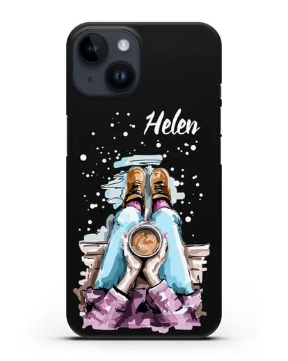 Именной чехол Девушка с чашкой кофе силиконовый для iPhone 14