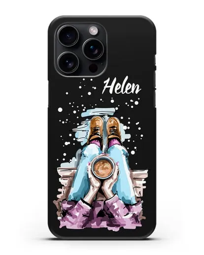 Именной чехол Девушка с чашкой кофе силиконовый для iPhone 15 Pro Max