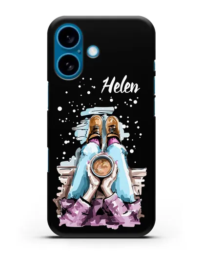 Именной чехол Девушка с чашкой кофе силиконовый для iPhone 16