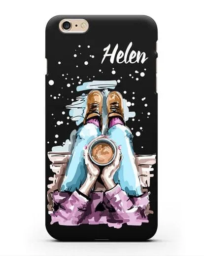 Именной чехол Девушка с чашкой кофе силиконовый для iPhone 6s Plus